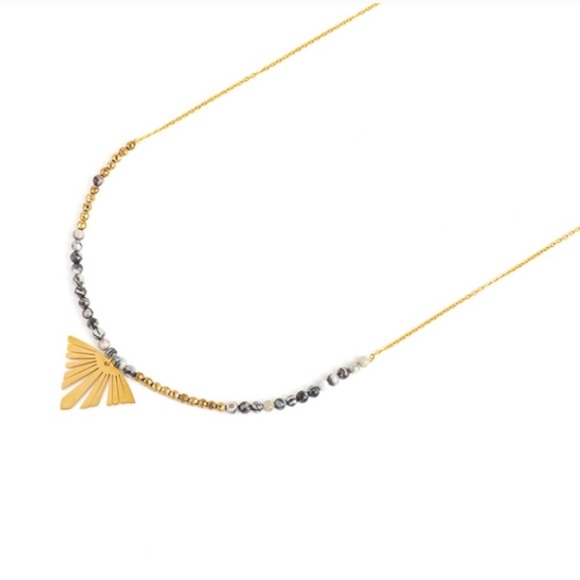 Golden Fall Leaf Charm Necklace with Howlite - Picture 4 of 7